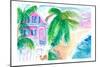 Key West Conch House And Beach with Rooster-M. Bleichner-Mounted Art Print