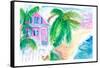 Key West Conch House And Beach with Rooster-M. Bleichner-Framed Stretched Canvas