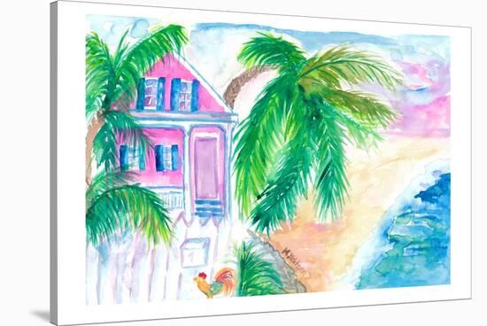 Key West Conch House And Beach with Rooster-M. Bleichner-Stretched Canvas