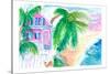 Key West Conch House And Beach with Rooster-M. Bleichner-Stretched Canvas