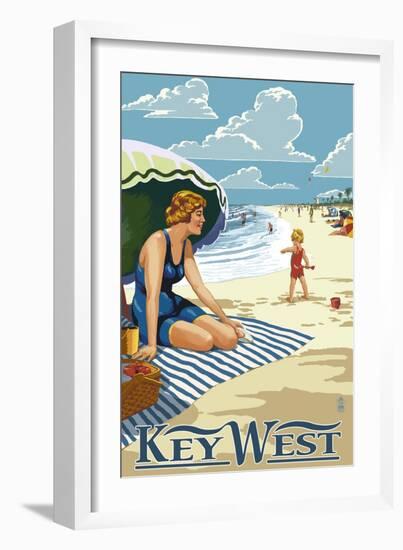 Key West, Florida - Beach Scene-Lantern Press-Framed Art Print