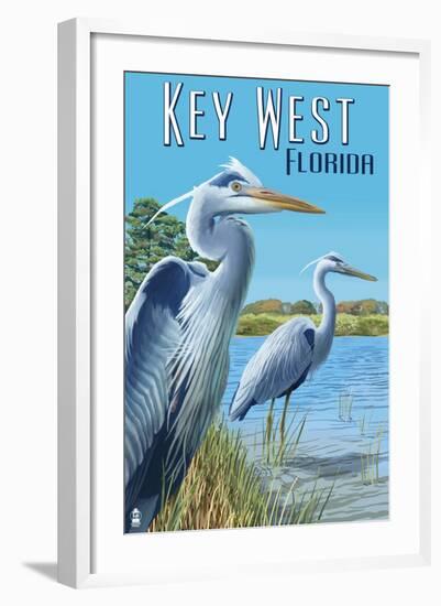 Key West, Florida - Blue Heron-Lantern Press-Framed Art Print