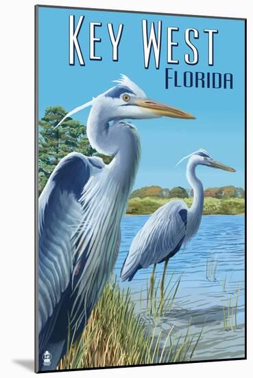 Key West, Florida - Blue Heron-Lantern Press-Mounted Art Print