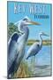 Key West, Florida - Blue Heron-Lantern Press-Mounted Art Print