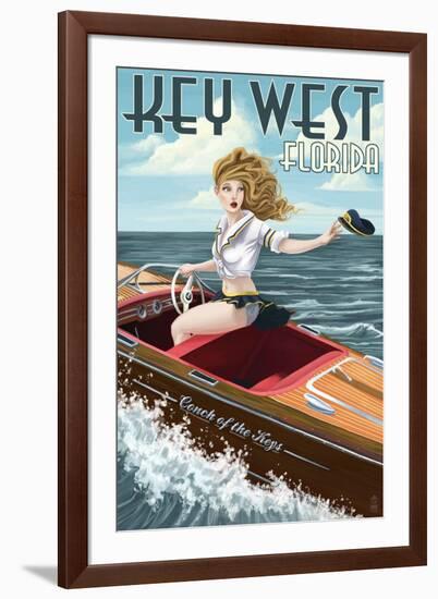 Key West, Florida - Boating Pinup Girl-Lantern Press-Framed Art Print