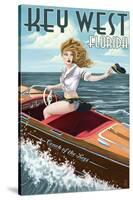 Key West, Florida - Boating Pinup Girl-Lantern Press-Stretched Canvas