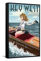 Key West, Florida - Boating Pinup Girl-Lantern Press-Framed Stretched Canvas