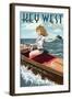 Key West, Florida - Boating Pinup Girl-Lantern Press-Framed Art Print