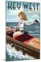 Key West, Florida - Boating Pinup Girl-Lantern Press-Mounted Art Print