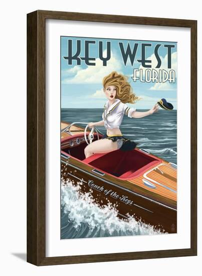 Key West, Florida - Boating Pinup Girl-Lantern Press-Framed Art Print