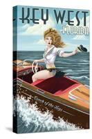 Key West, Florida - Boating Pinup Girl-Lantern Press-Stretched Canvas