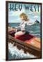 Key West, Florida - Boating Pinup Girl-Lantern Press-Framed Art Print