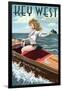 Key West, Florida - Boating Pinup Girl-Lantern Press-Framed Art Print