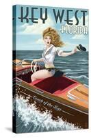 Key West, Florida - Boating Pinup Girl-Lantern Press-Stretched Canvas