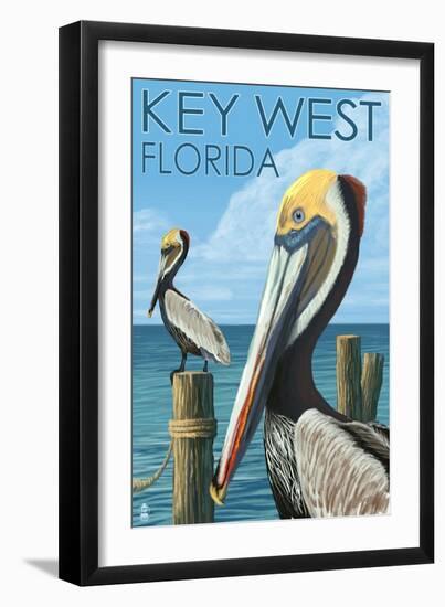 Key West, Florida - Brown Pelican-Lantern Press-Framed Art Print