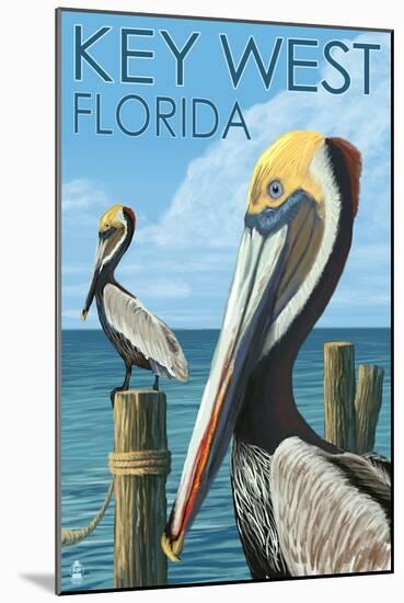 Key West, Florida - Brown Pelican-Lantern Press-Mounted Art Print