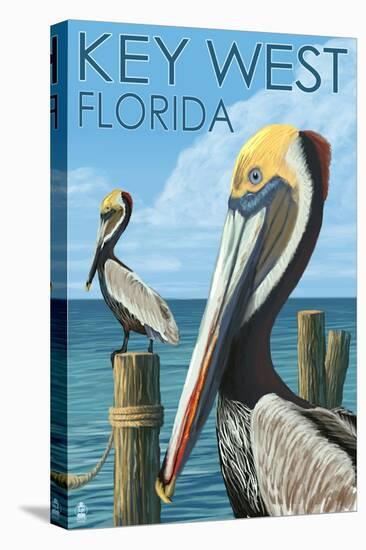 Key West, Florida - Brown Pelican-Lantern Press-Stretched Canvas