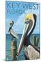 Key West, Florida - Brown Pelican-Lantern Press-Mounted Art Print