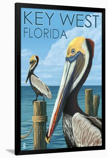 Key West, Florida - Brown Pelican-Lantern Press-Framed Art Print