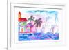 Key West Florida Colorful Pier With Boats-M. Bleichner-Framed Art Print