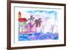 Key West Florida Colorful Pier With Boats-M. Bleichner-Framed Art Print