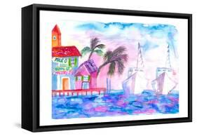 Key West Florida Colorful Pier With Boats-M. Bleichner-Framed Stretched Canvas