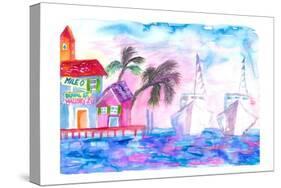 Key West Florida Colorful Pier With Boats-M. Bleichner-Stretched Canvas