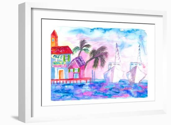 Key West Florida Colorful Pier With Boats-M. Bleichner-Framed Premium Giclee Print