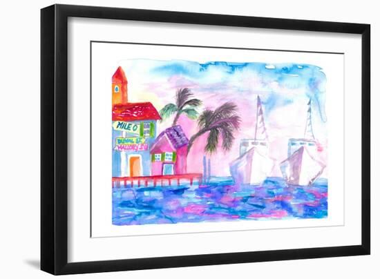 Key West Florida Colorful Pier With Boats-M. Bleichner-Framed Art Print