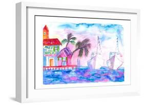 Key West Florida Colorful Pier With Boats-M. Bleichner-Framed Art Print