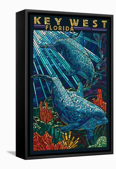 Key West, Florida - Dolphin Mosaic-Lantern Press-Framed Stretched Canvas