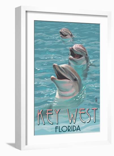 Key West, Florida - Dolphin Trio-Lantern Press-Framed Art Print