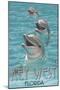 Key West, Florida - Dolphin Trio-Lantern Press-Mounted Art Print