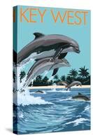 Key West, Florida - Dolphins Swimming-Lantern Press-Stretched Canvas