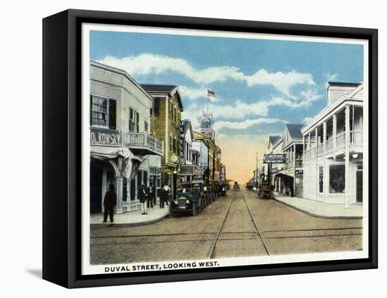 Key West, Florida - Duval Street West Scene-Lantern Press-Framed Stretched Canvas