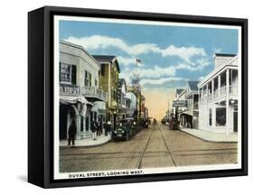 Key West, Florida - Duval Street West Scene-Lantern Press-Framed Stretched Canvas