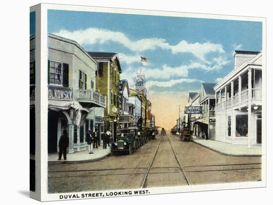 Key West, Florida - Duval Street West Scene-Lantern Press-Stretched Canvas