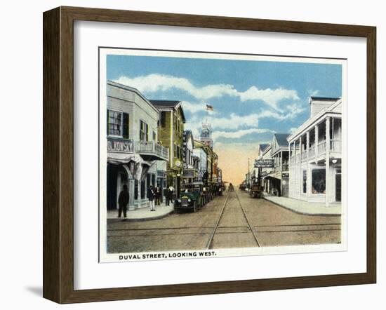 Key West, Florida - Duval Street West Scene-Lantern Press-Framed Art Print