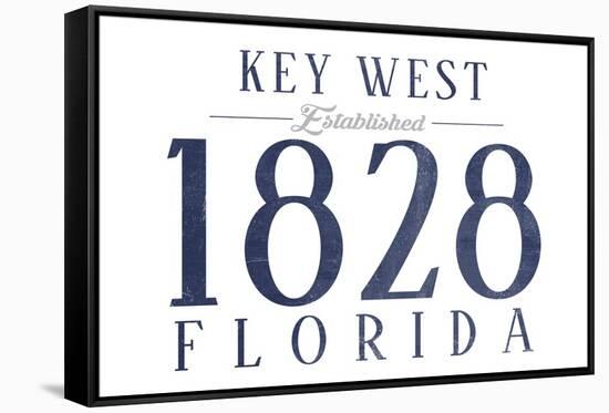 Key West, Florida - Established Date (Blue)-Lantern Press-Framed Stretched Canvas