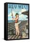 Key West, Florida - Fishing Pinup Girl-Lantern Press-Framed Stretched Canvas