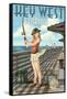 Key West, Florida - Fishing Pinup Girl-Lantern Press-Framed Stretched Canvas