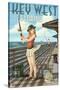 Key West, Florida - Fishing Pinup Girl-Lantern Press-Stretched Canvas