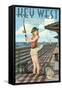 Key West, Florida - Fishing Pinup Girl-Lantern Press-Framed Stretched Canvas