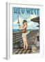 Key West, Florida - Fishing Pinup Girl-Lantern Press-Framed Art Print