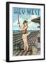 Key West, Florida - Fishing Pinup Girl-Lantern Press-Framed Art Print