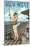 Key West, Florida - Fishing Pinup Girl-Lantern Press-Mounted Art Print