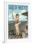 Key West, Florida - Fishing Pinup Girl-Lantern Press-Framed Art Print