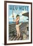 Key West, Florida - Fishing Pinup Girl-Lantern Press-Framed Art Print