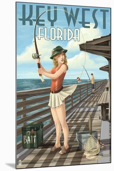 Key West, Florida - Fishing Pinup Girl-Lantern Press-Mounted Art Print