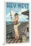 Key West, Florida - Fishing Pinup Girl-Lantern Press-Framed Art Print